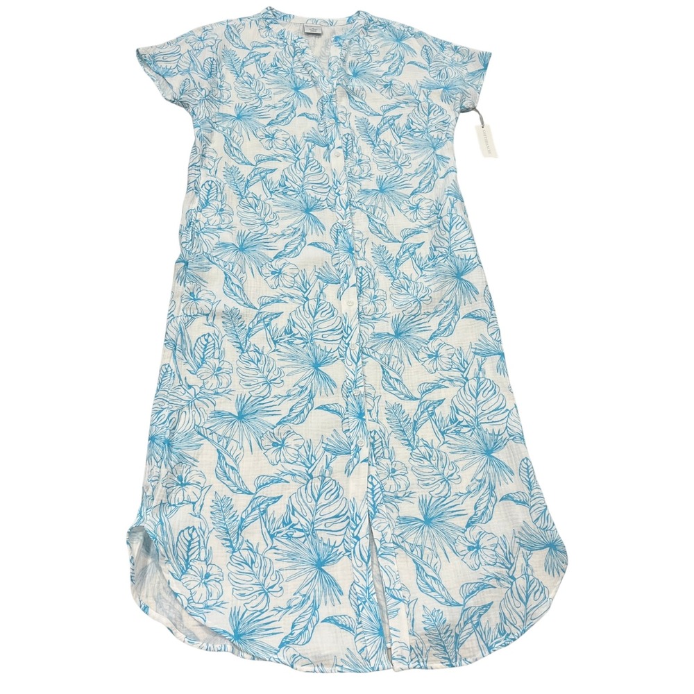 Nottibianche‎ NEW House Coat Patio Dress Robe Womens S Blue White Cotton Gauzey